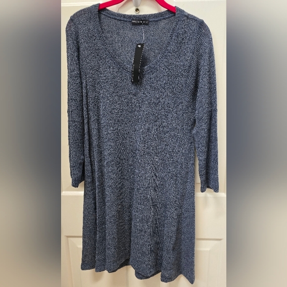 Nally And Millie Long Sleeve Blue Tunic Knit Tops Long Size L-NWT - Picture 7 of 15